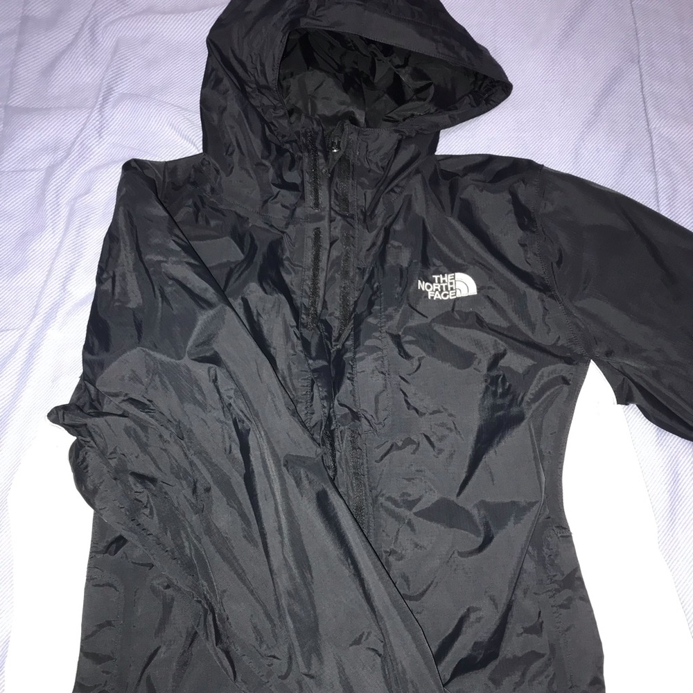 Black and white north face rain jacket